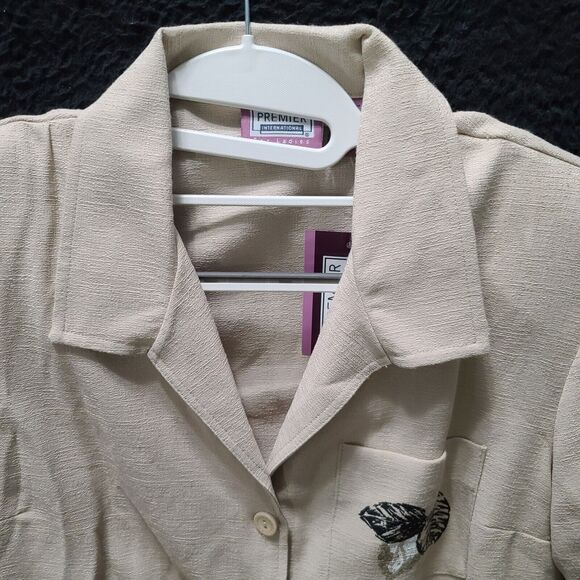 Premier International Womens Button Up Khaki Size Large Rayon Blend Short Sleeve - Picture 10 of 12